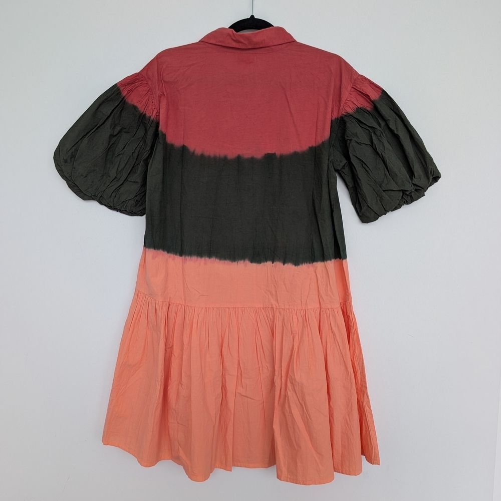 NWT Wknd Wyfr Frock-It Ombre Colorblock Collared Puff Short Sleeve Dress Sz M - Picture 2 of 15